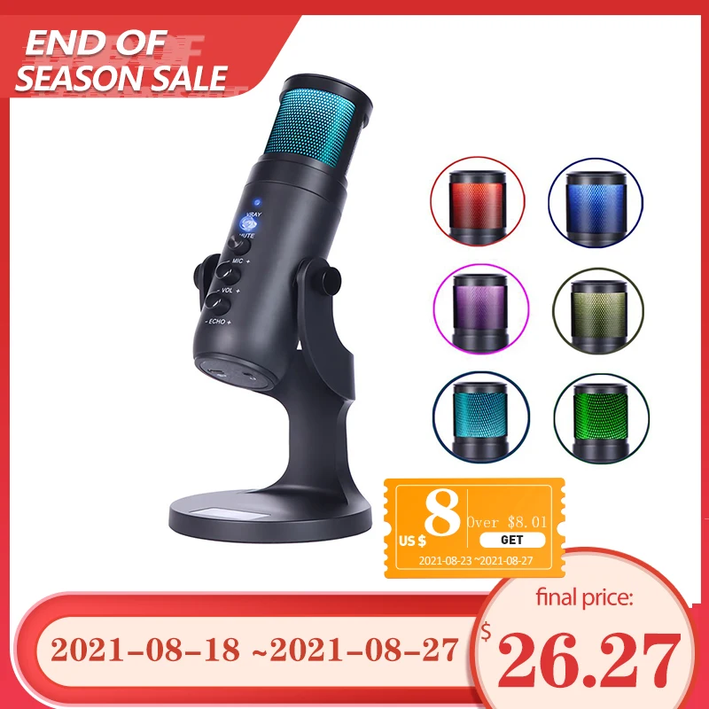 Подставка для микрофона USB конденсаторная RGB-подсветка | Электроника