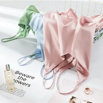 

Satin Tanks Tops For Women Halter V Neck Basic Cami Sleeveless Women's Tops Summer Camisole 2020 New
