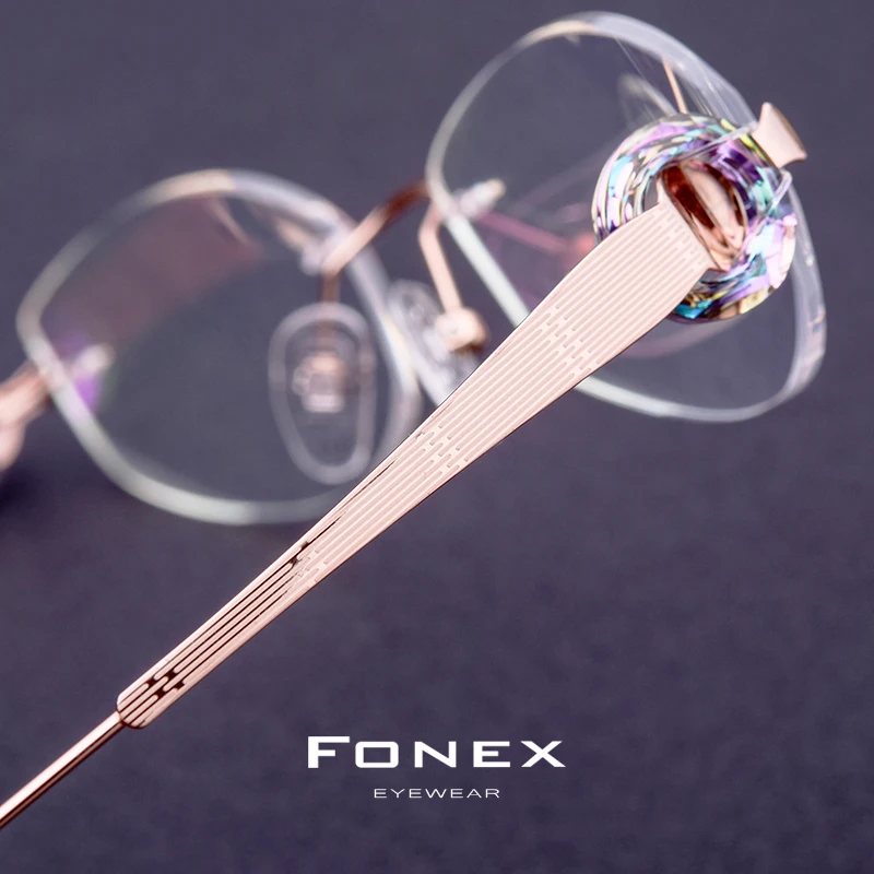 FONEX титановые очки без оправы, женские ультралегкие Роскошные брендовые дизайнерские очки с алмазной огранкой, оправа для очков по рецепту 967