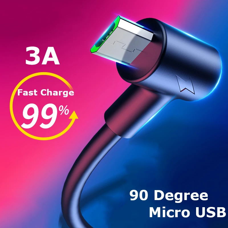 Кабель Micro USB 90 градусов 3 А для быстрой зарядки|Кабели мобильных телефонов| |