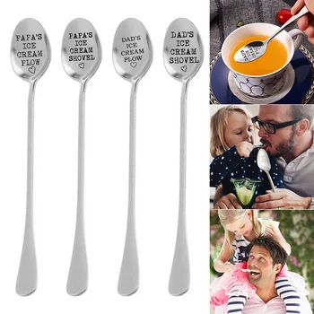 

2 Pcs Fathers Day Stainless Steel Spoon Engraved with Dads Ices Cream Shovel Fathers Day Gift HKS99