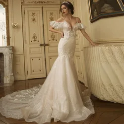 Sevintage Luxury Mermaid Wedding Dresses 2022 Off the Shoulder Appliques Lace V-Neck Wedding Gown Backless Bridal Dress