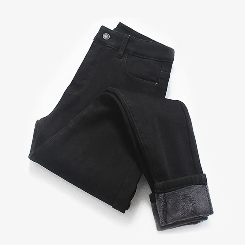 cargo jeans Winter Warm Women Thermal Jeans Stretchy Fleece Lined Denim Pants Leggings Blue Black Female High Waist Slim Pants Trousers old navy jeans