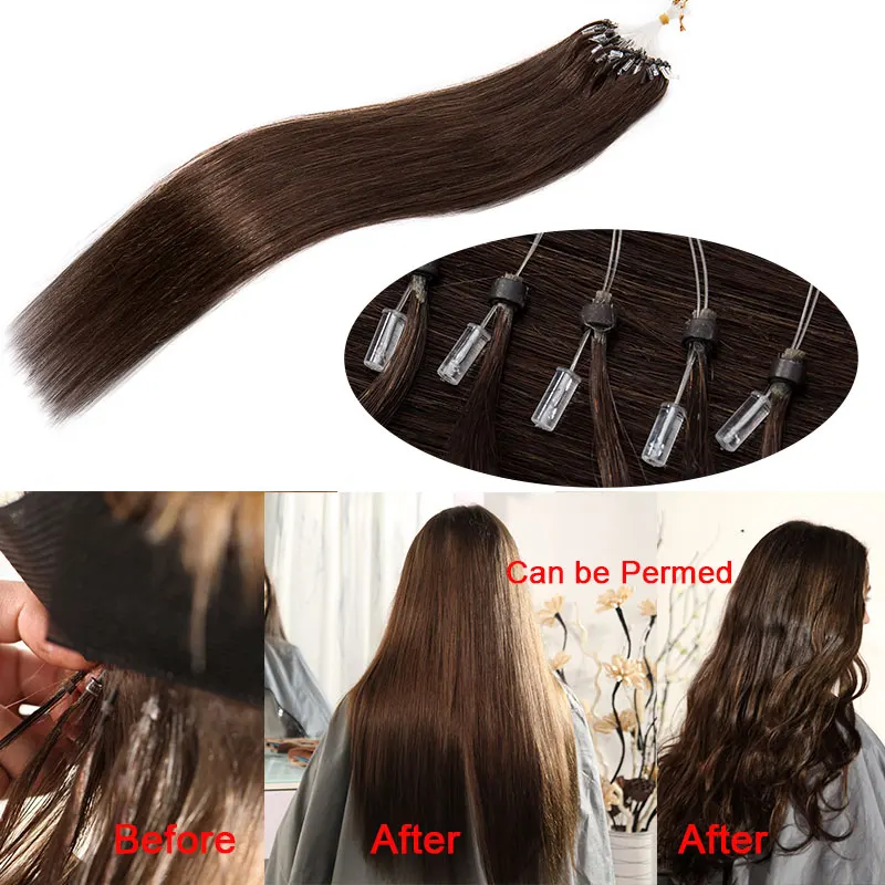 SEGO 1g/s 50pcs 16"-24" Micro Rings Beads Loop Hair Extensions 100% Real Human Hair Non-Remy Straight Brazilian hair