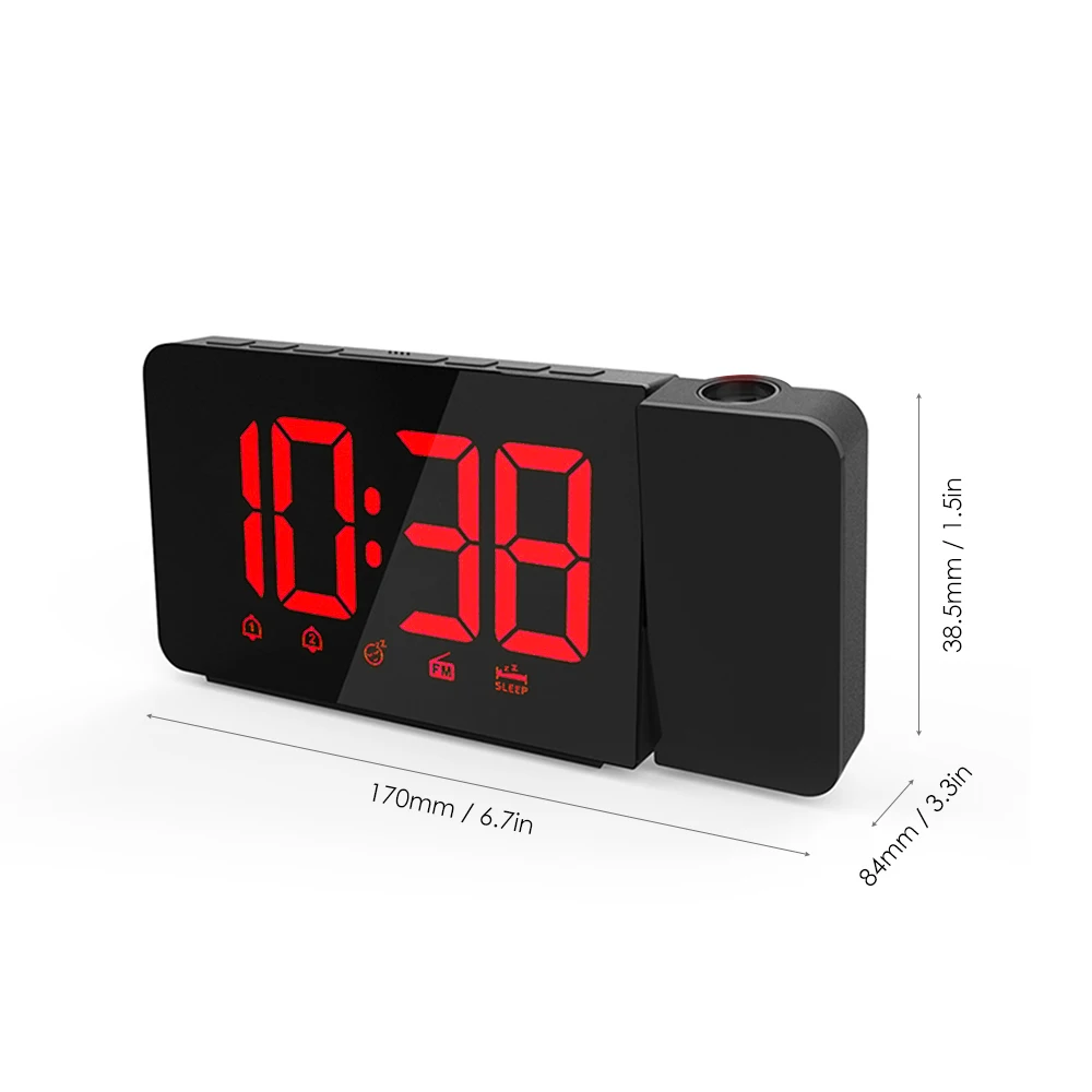 

Hot USB Projection Alarm Clock Digital Date Snooze Function FM Radio Desktop Clock Wake Up Projector Multifunctional Led Clock