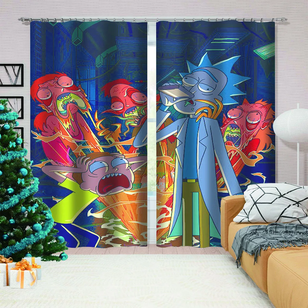 Anime Rick And Morty Naruto 2 Panels/Set Window Curtains Block out Fabric Drapes Darkening Thermal Insulated Living Room Bedroom
