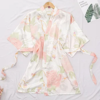 

Young Lady Sleepwear Satin Homewear Nightgown Kimono Bathrobe Gown Home Dressing Gown Sexy Nighdress Intimate Lingerie