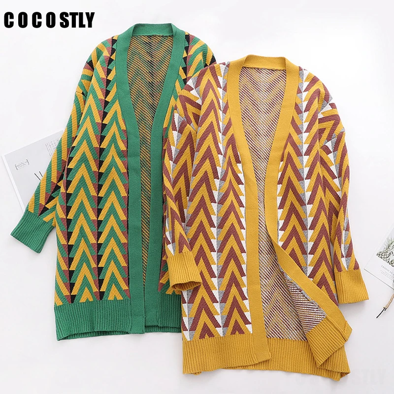 ^Cheap Women Long Sweater Cardigan Autumn Winter Long Wool Sweater Jacket Geometric Wool Knit Cardigans Long Overcoat winter coat woman