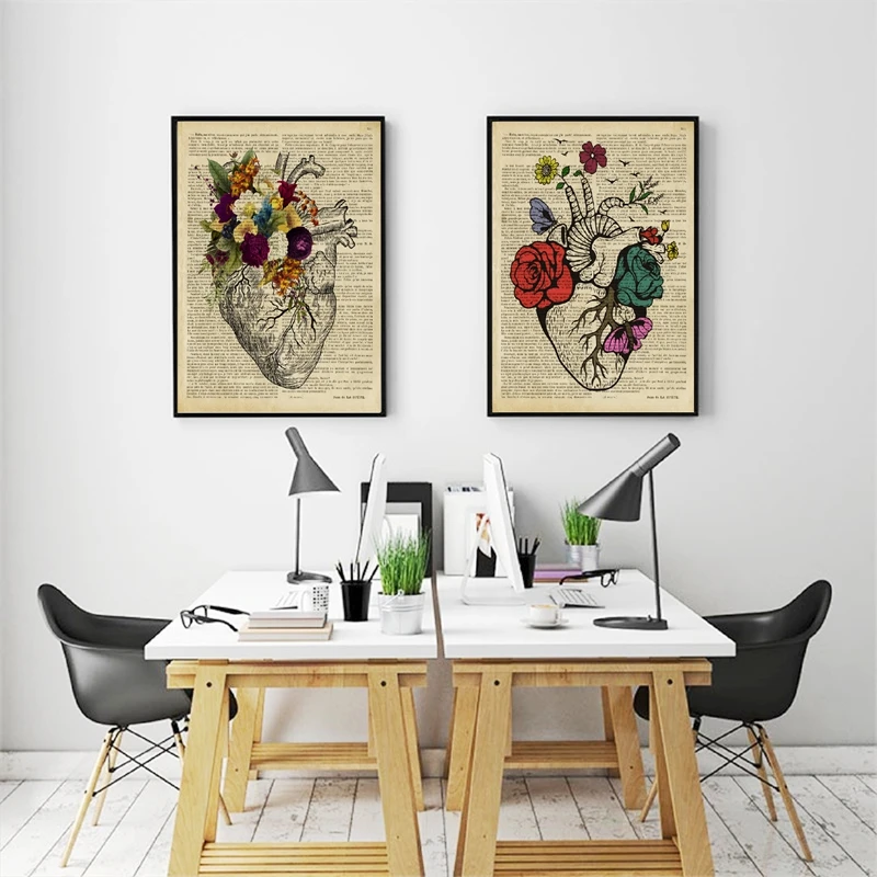 floral human heart wall prints office decor