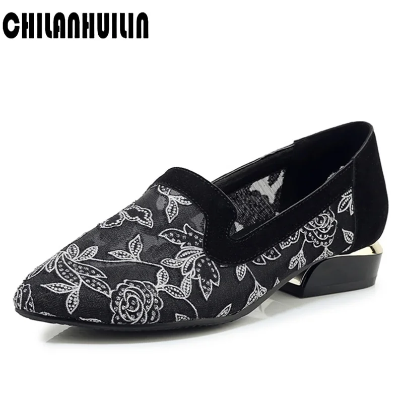 

retro spring summer flowers pattern microfiber leather air mesh lace soft floral loop dress pumps bohemian ladies casual shoes