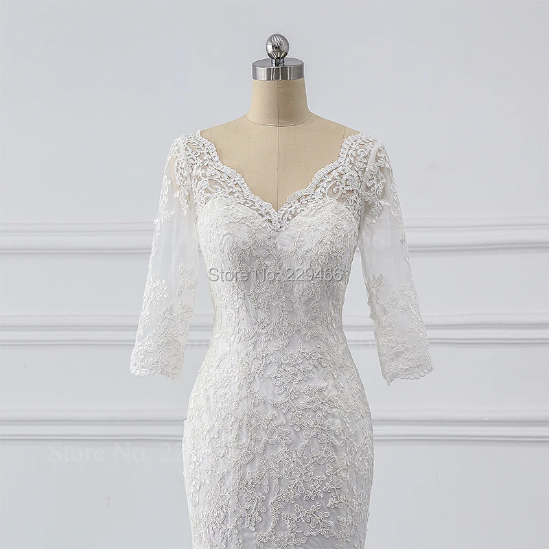 Платье-Русалка vestido de noiva, Элегантное свадебное платье с v-образным вырезом, винтажное платье с короткими рукавами на заказ, свадебное платье на молнии