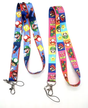 

More style 10 pcs Super mario Badge Lanyard for Keys Mobile Phone Neck Straps Cartoon Keychains Lo