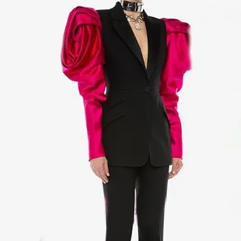 

European Women Blazers and Jackets Hit Color Three-dimensional Long Sleeves Slim Temperament Small Runway Designer Female Suit