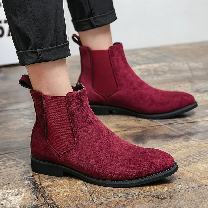 Chelsea Boot Leather | Suede Chelsea Boots Mens | Suede Dress Boots Red Mens Boots - Men's Boots - Aliexpress