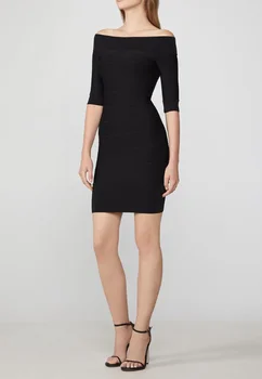 

Black Dress Top Quality Rayon Badnage Dress Night CLub Fashion Sexy Off The Shoulder Celebrtiy Evening Party Dress Bodycon