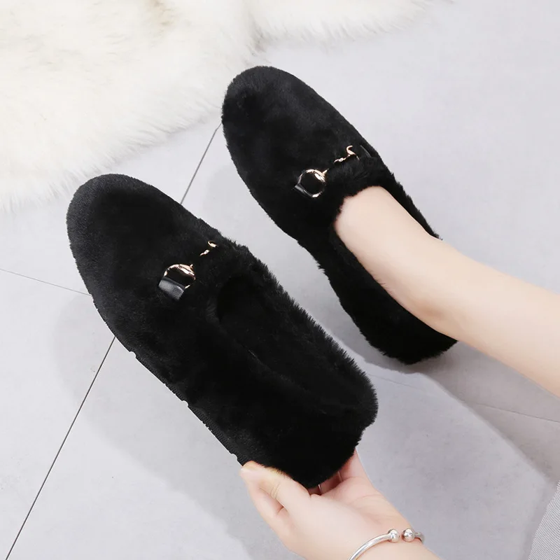 

Furry Shoes Women's 2019 Winter New Style Korean-style Low Top Warm Flat Anti-slip Foot Covering Versatile Tods Casual Shoes