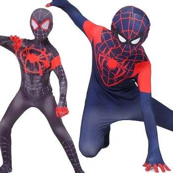 

New 2018 Kids Spider-Man Into the Spider-Verse Miles Morales Cosplay Costume Zentai Spiderman Pattern Bodysuit Suit Jumpsuits