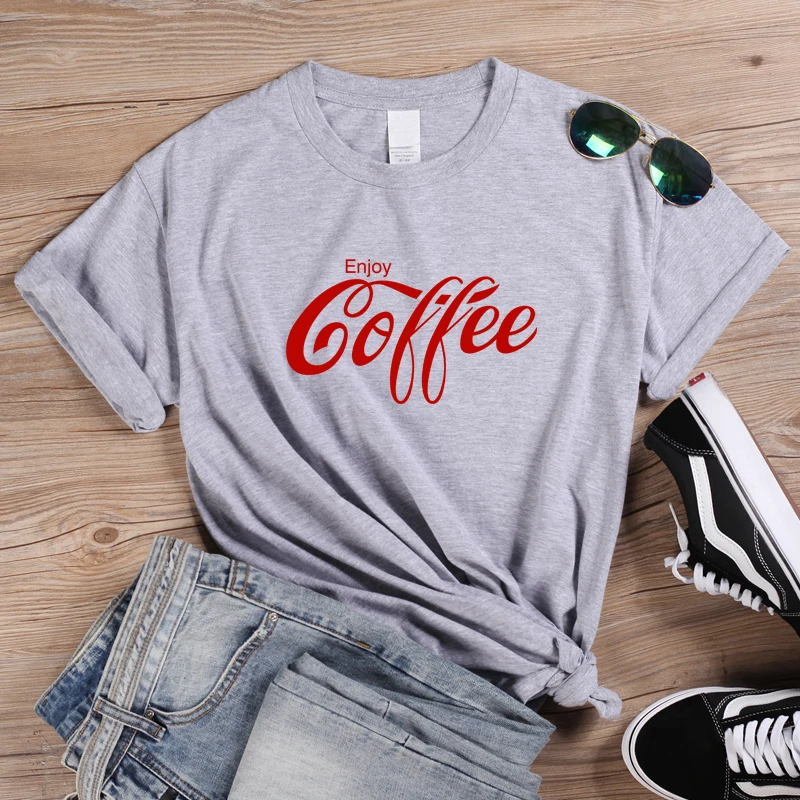 ONSEME, женская футболка, Enjoy coffee, с буквенным принтом, футболки, женская уличная одежда, базовые хлопковые футболки, Cola, футболка, Harajuku, слоган, топы