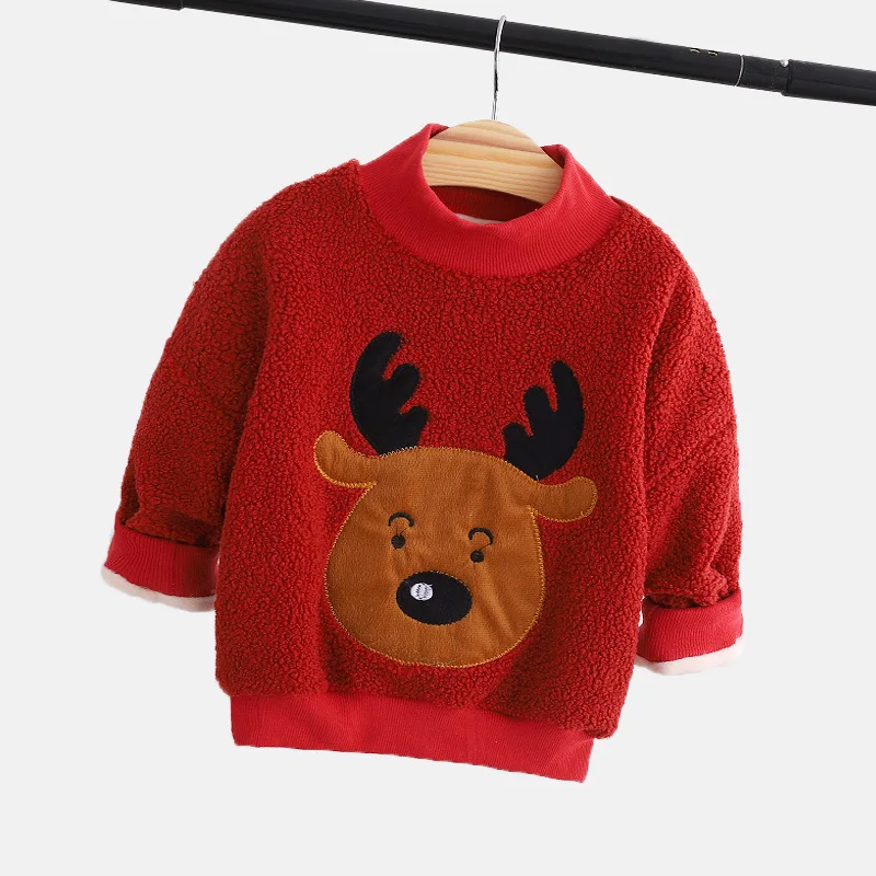 Reindeer Зимние толстовки из плотного флиса для маленьких мальчиков и девочек; одежда для детей; Повседневный свитер для малышей; детская одежда; топы; костюм - Цвет: Reindeer