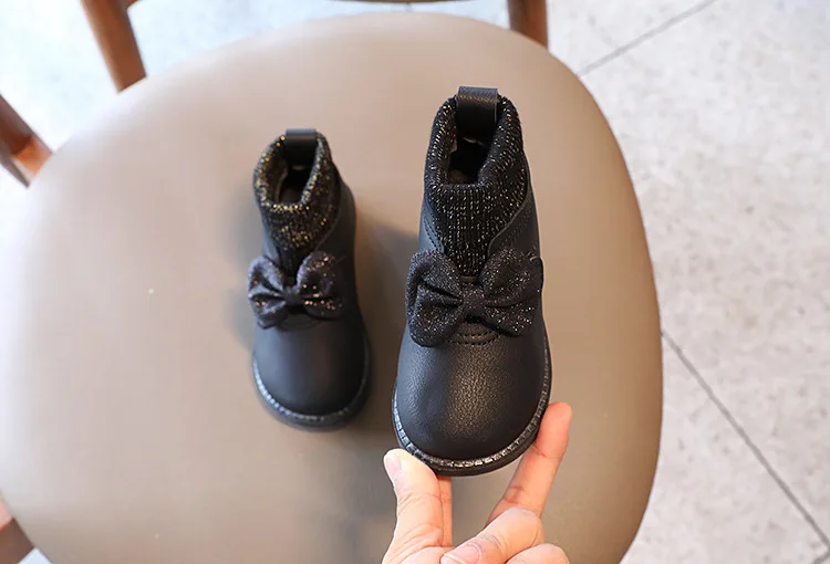 Princesa de lã Botas de Couro Sapatos de Escola Menina Botas Curtas Outono Inverno Novas Crianças Meias Bonito Doce Arco-nó Moda Quente 2022 8 outono inverno novas crianças meias botas de