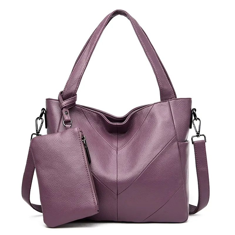 Новинка, женские сумки, 2 шт, набор, искусственная кожа, роскошные сумки, дизайнерские, вместительные, на плечо, сумки-мессенджеры для женщин - Цвет: Purple