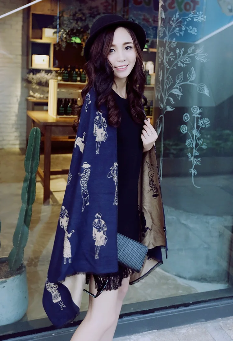 Кашемировый шарф в европейском и американском стиле с рисунком для девочек на осень и зиму, теплая и удлиненная шаль двойного назначения