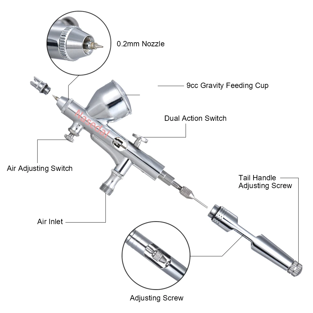 Наседал 0,2 мм Аэрограф компрессор комплект двойного действия Spary paint пистолет модель краски ing Аэрограф для украшения ногтей торт макияж автомобиля краски NT-18
