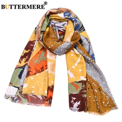 BUTTERMERE Scarf Women Cotton Linen Geometric Print Ladies Shawl Holiday Yellow Fashion Spring Autumn Female Pashmina