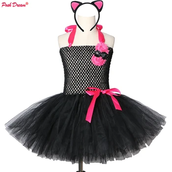 

POSH DREAM Kitten Children Halloween Party Tutu Dress Cat Cartoon Performance Dress with Headband Christmas Dress Girl