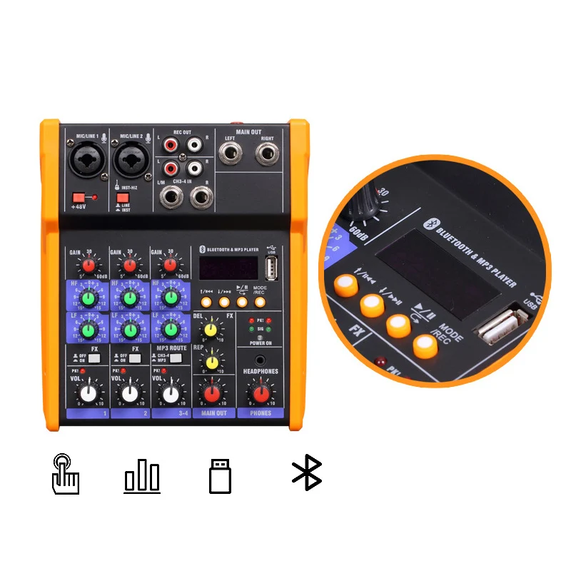 G4 Wireless 4-channel Audio Mixer Portable Sound Mixing Console USB Interface MP3 Computer Input 48V Phantom Power Monitor