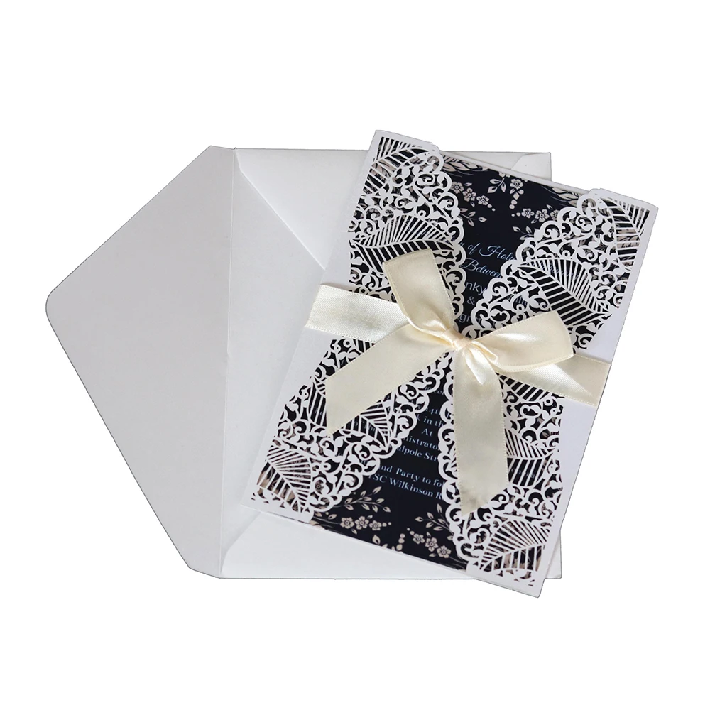  10pcs Laser Hollowed Out Leaves Embossed Tri-fold Invitation Card Wedding Business Banquet Party Hi - 4.00029E+12