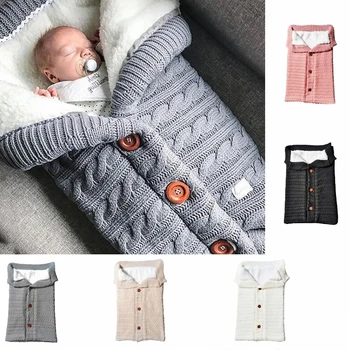 

Knitted Baby Sleeping Bag Newborn Sleeping Sack Stroller Baby Sleepwear Envelope Swaddle Wrap with Button Soft Warm