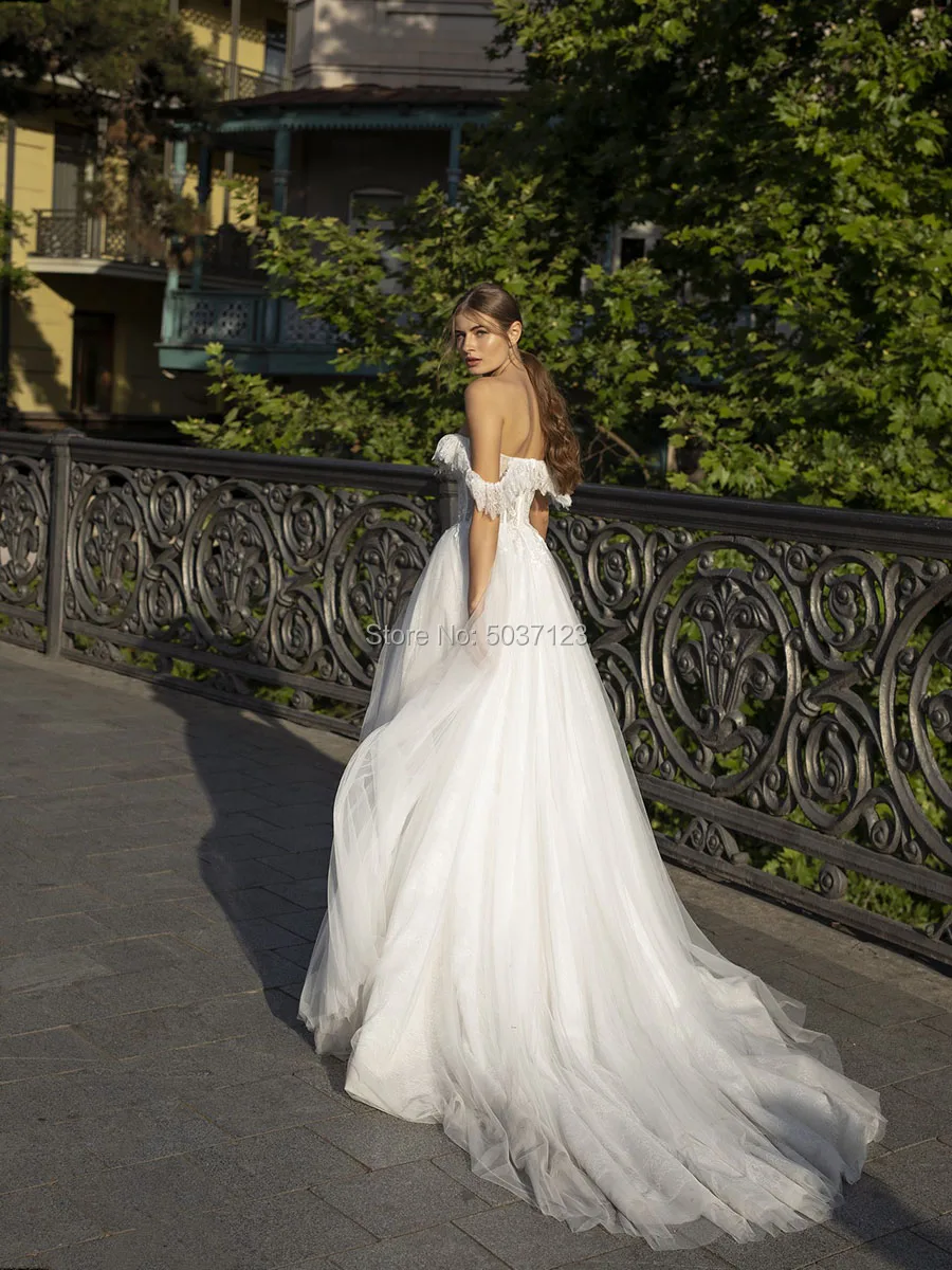Свадебное платье трапециевидной формы с открытыми плечами Vestido De Noiva Милая Кружевная аппликация на молнии Свадебные платья для невесты