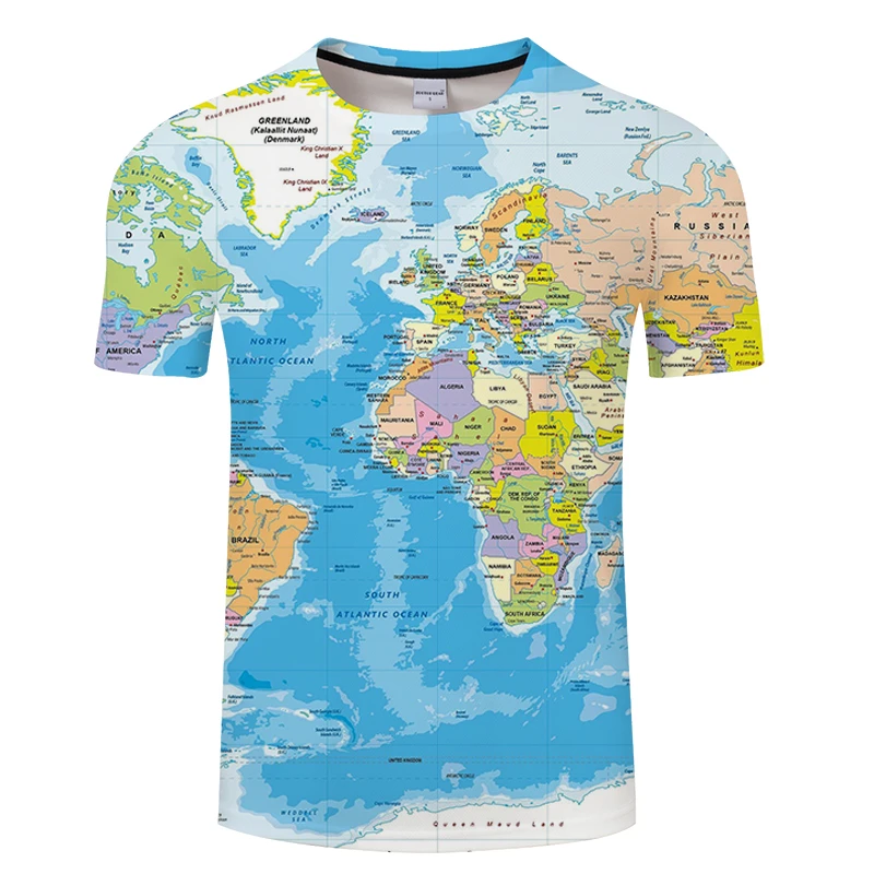 

World Map 3D T Shirt Funny Map 3d Printed Tshirt Men Women Summer Breathable Short Sleeve Fashion 3d Tshirt Streetwear