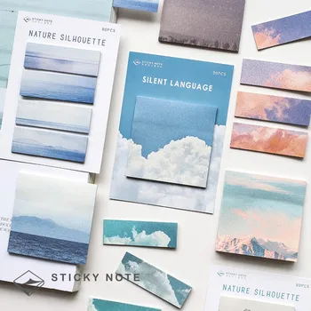 

2 PCS/Set Sticky Notes Nature Silhouette Memo Pad Sticky Notes School Supply Bookmark Labels Creative Stationery Office Stickers