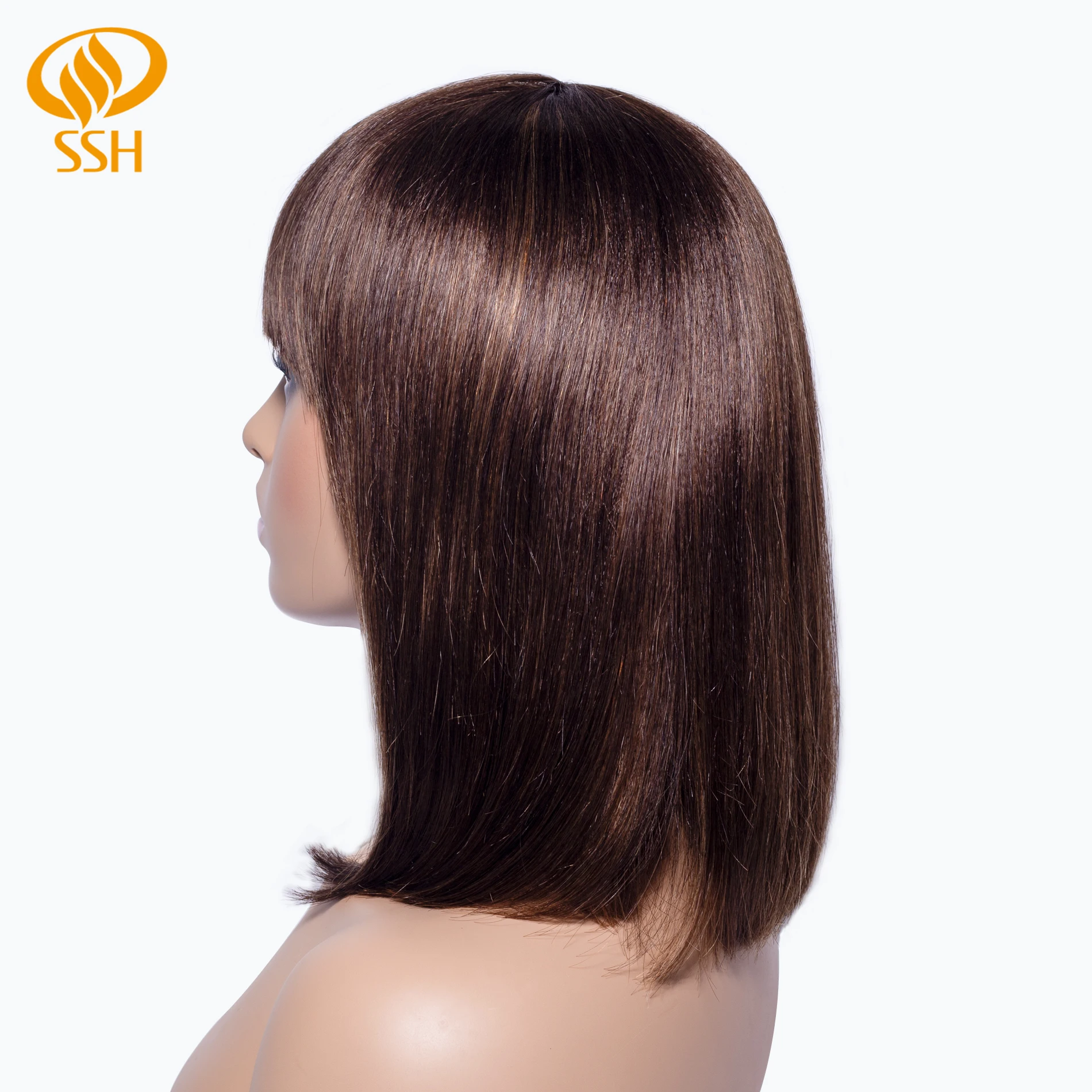 SSH Remy человеческие волосы короткий боб парики для женщин прямые волосы коричневый основные парики боб с челкой модный естественный вид