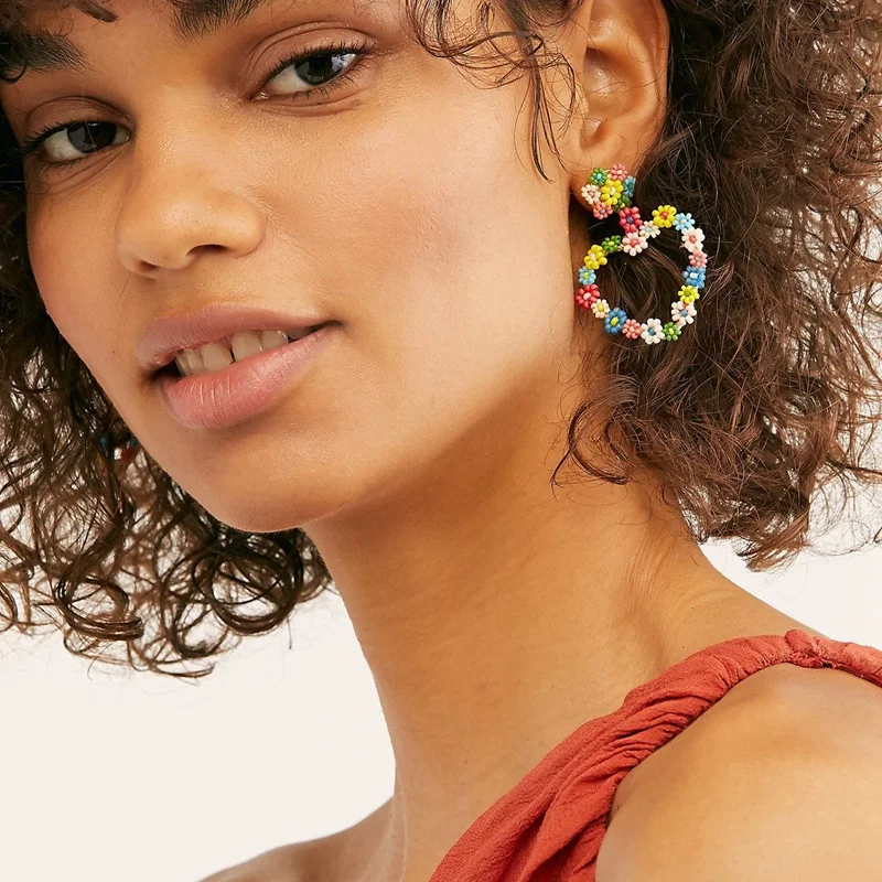 Цветок рисовый бисер серьги с надписью Love color ful рисовый бисер серьги Модные Разноцветные рисовый бисер серьги