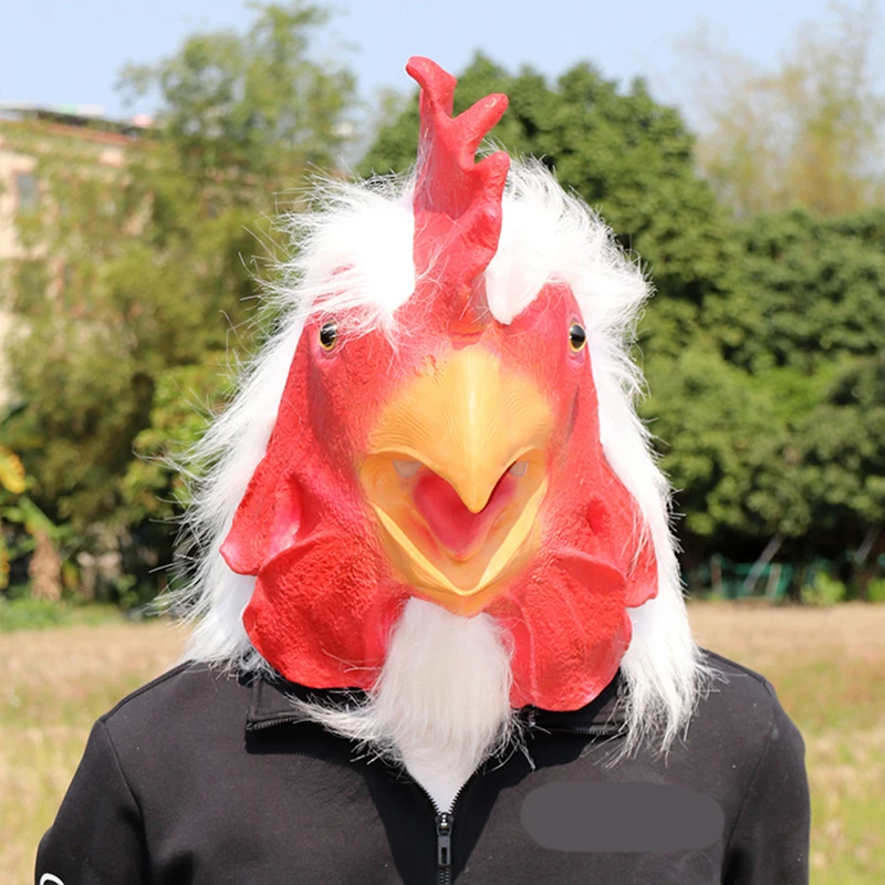 Latex Funny Chicken head Halloween Mask with White Hair Cosplay Headgear  Animal Masks Party Props Adult One Size|Boys Costume Accessories| -  AliExpress