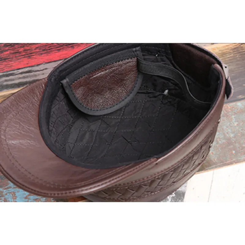 Snapback Кепка SILOQIN, шляпа из натуральной кожи, Осень-зима, мужские военные шапки с ушками из воловьей кожи, регулируемый размер, мужская плоская кепка s