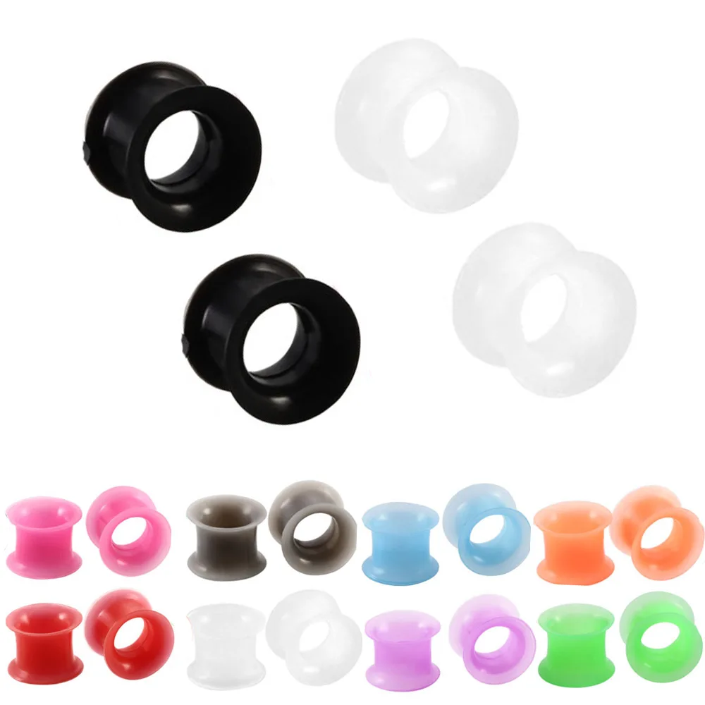 1Pair Silicone Plugs and Tunnels Flexible Thin Ear Tunnel Double Flared