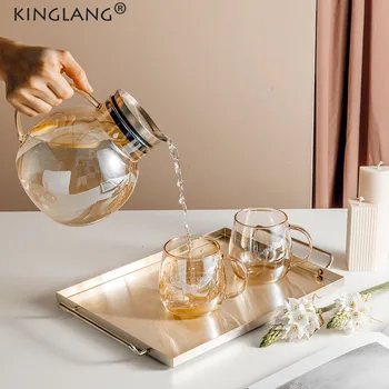 

1Bottle 4Mugs 1 Tray Drinking Set Nordic Light Luxury High Level Heat-Resistant Glass Cups Glass Household Water Glass Set