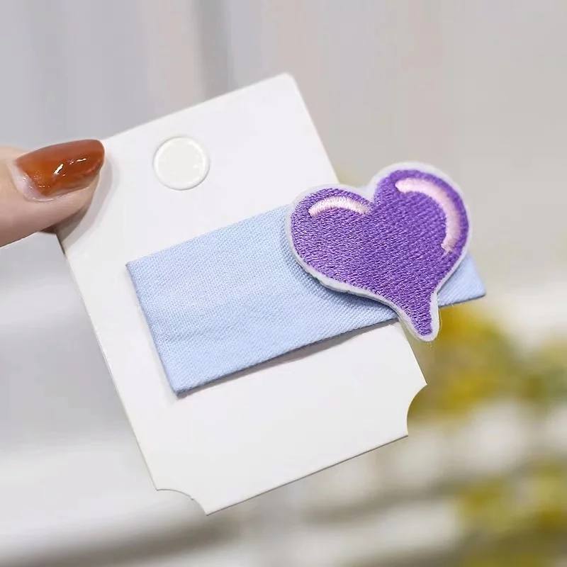 purple heart M MISM Корейская пашеное яйцо Радужная ткань со звездами плед мультфильм вышивка BB клип шпилька для девочек детский зажим для волос аксессуары для волос - Цвет: purple heart