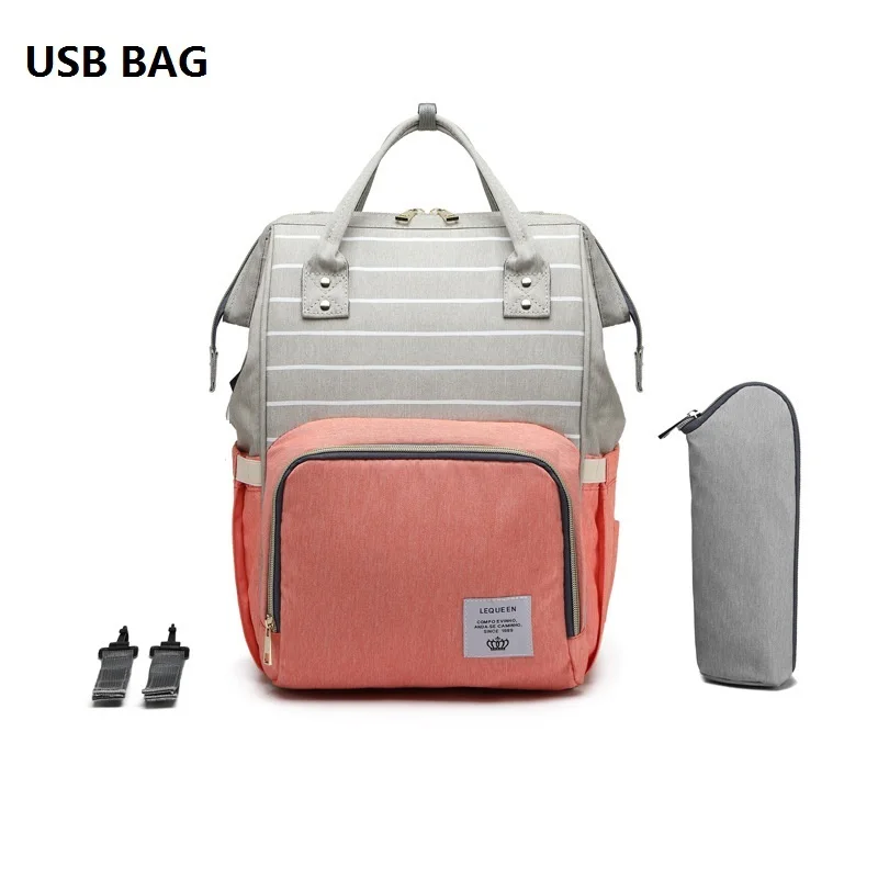 USB Mommy Bag Diaper Large Capacity baby bag travel Nappy diaper backpack waterproof anti-loss maternity bag handbags for moms - Цвет: usb bag