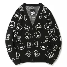 Autumn Dong Style Panda Jacquard Knit Shirt Influx Men V-neck Cardigan Sweater Tide Card Jacket Large Size Casual Sweater