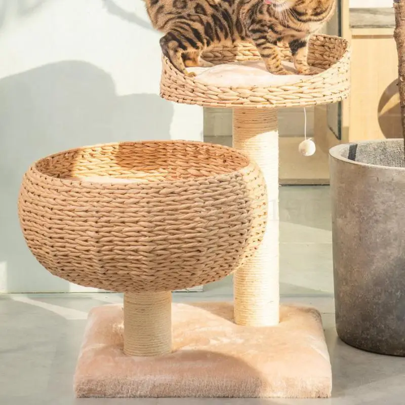 cat tree with wicker basket