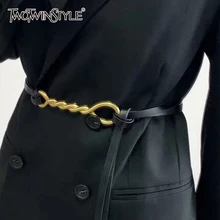 TWOTWINSTYLE Patchwork Metal Chain PU Leather Belt For Women High Waist Minimalist Belts Female Accessories New 2021 Spring Tide