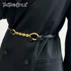 TWOTWINSTYLE Patchwork Metal Chain PU Leather Belt For Women High Waist Minimalist Belts Female Accessories New 2021 Spring Tide