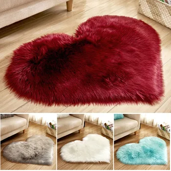 

Newly Heart Shaped Rugs Artificial Wool Soft Area Mat Non Slip Rugs for Bedroom Shaggy Carpet Mats