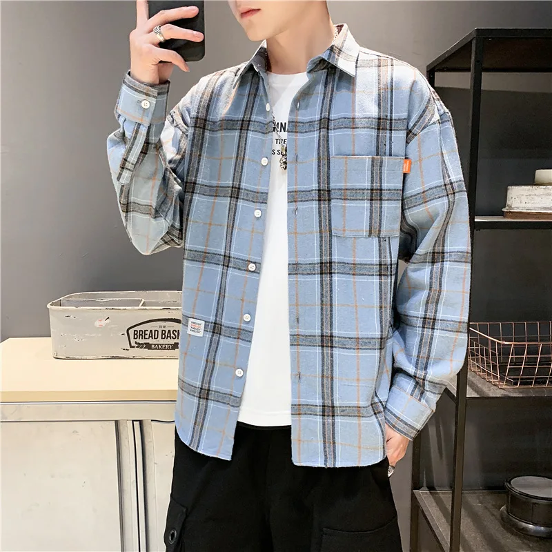 

Shirt men's long sleeves 2020 new spring and autumn loose Korean trend casual handsome striped jacket shirt set