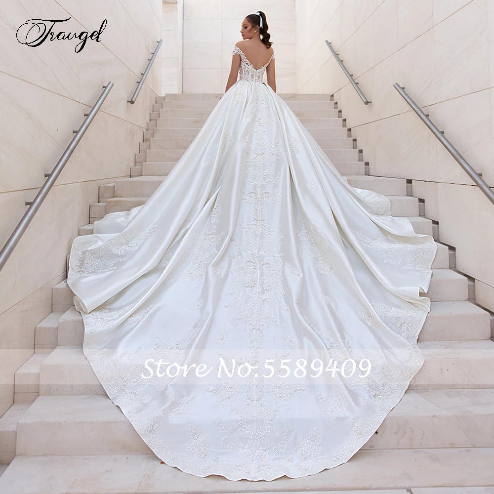 Customized Sexy Backless A Line Satin Wedding Dresses Applique Sleeveless Bride Dress Cathedral Train Bridal Gown Plus Size 2